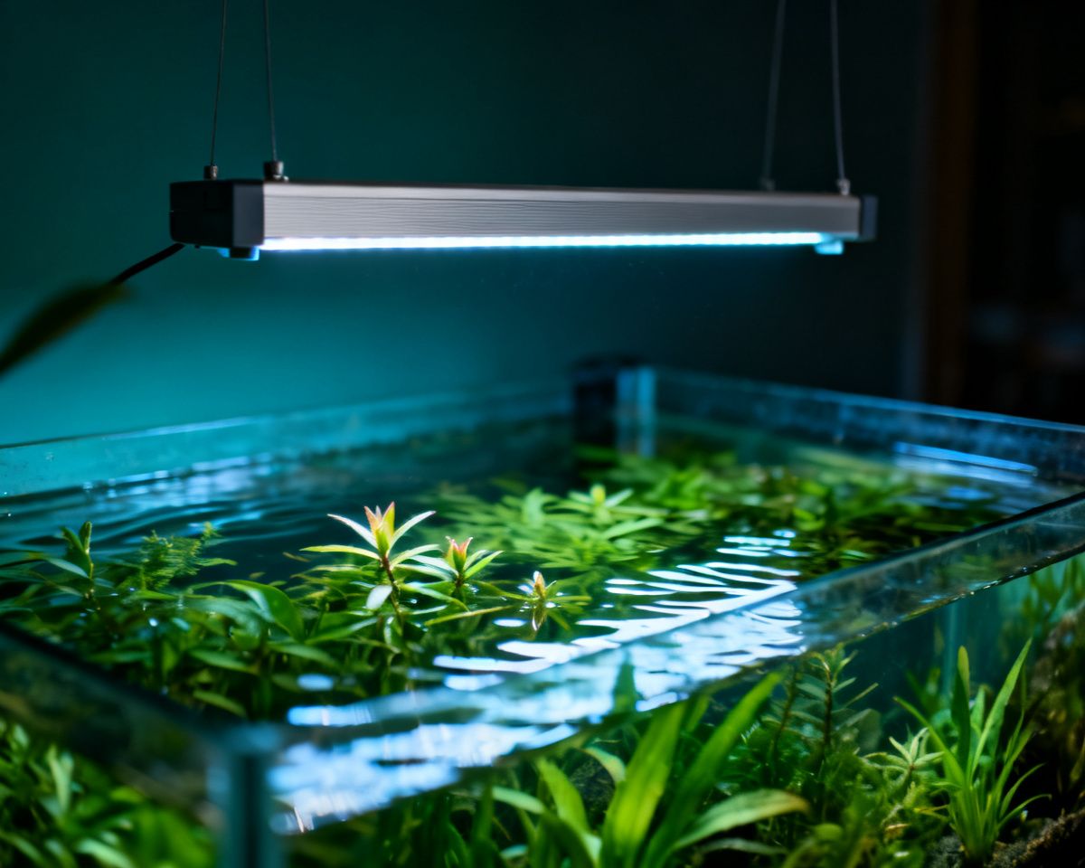 LED-Leiste über einem bepflanzten Aquarium